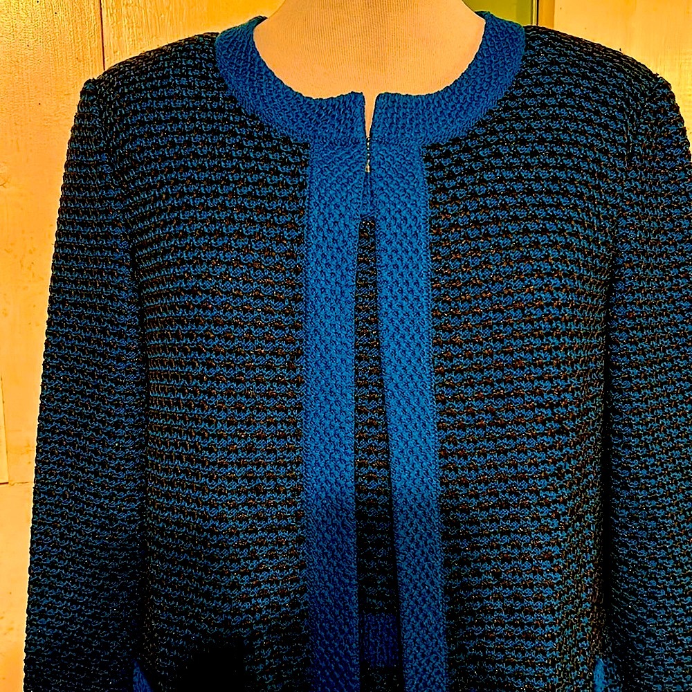 EUC St. John Collection Vintage Suit Dress & Jacket TEAL Metallic Tweed Knit